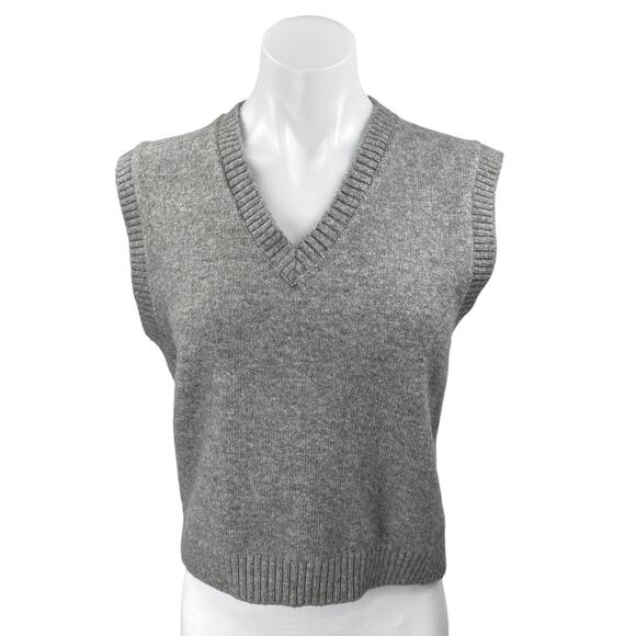 Zara Women's Gray Wool Knit V-neck Sleeveless Pullover Crop Sweater Vest Top M - Picture 1 of 4